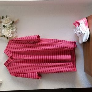 Adidas Men's Drive Striped Golf Polo size Large Pink with Black & White Stripes